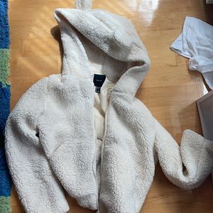 Forever 21 White Fuzzy Animal Eared Jacket